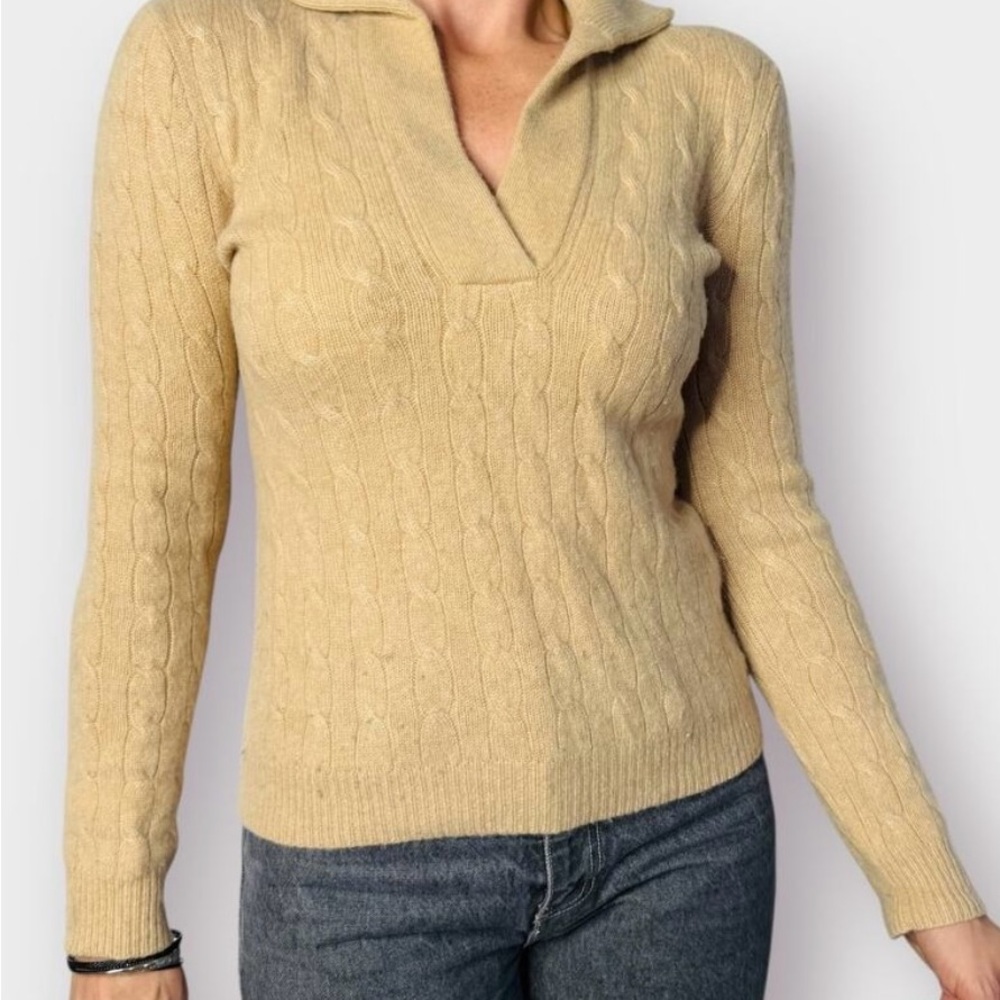 Lauren Ralph Lauren Beige Cowl Neck Sweater Size Large 100 % Cashmere